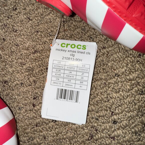 CROCS Mickey Holiday Lined Classic Clogs Women's 12 Men's 10 Christmas Xmas NWT - Picture 7 of 7
